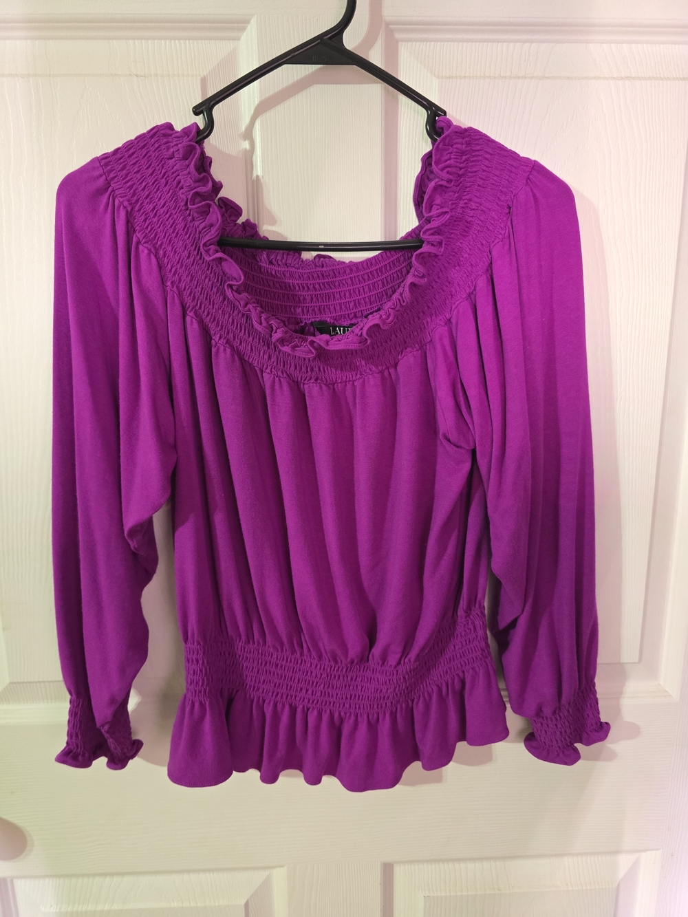 Ralph Lauren Smocked Ruffle Long-Sleeve Top - Purple